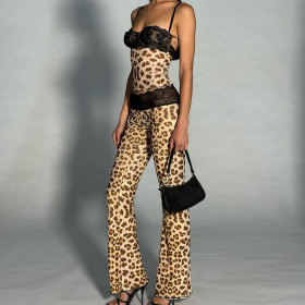 Strap, shoulder, crop top, low waist, hip lifting, long pants set
