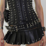 Metal decorative leather pleated skirt