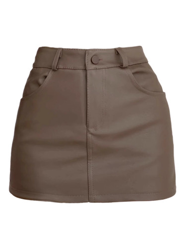 High waisted texture A-line hip leather skirt