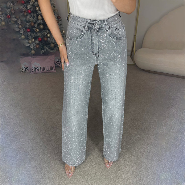 High waisted full diamond straight leg jeans