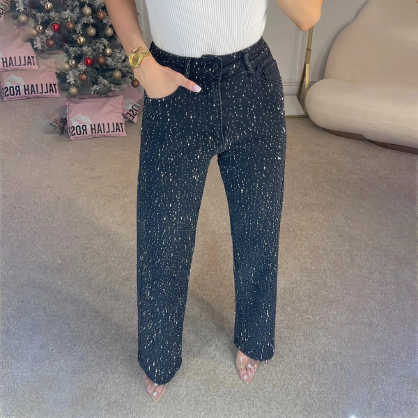 High waisted full diamond straight leg jeans