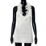 Backless lace up neck hanging tassel knit dress