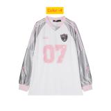 Baseball collar contrasting short sleeved long sleeved t-shirt