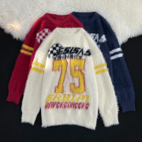 Hip hop street sweater imitation mink loose mohair knit sweater