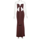 Wrinkled high waist exposed navel dress
