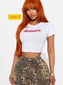 Round neck crop exposed short T-shirt top with short sleeves