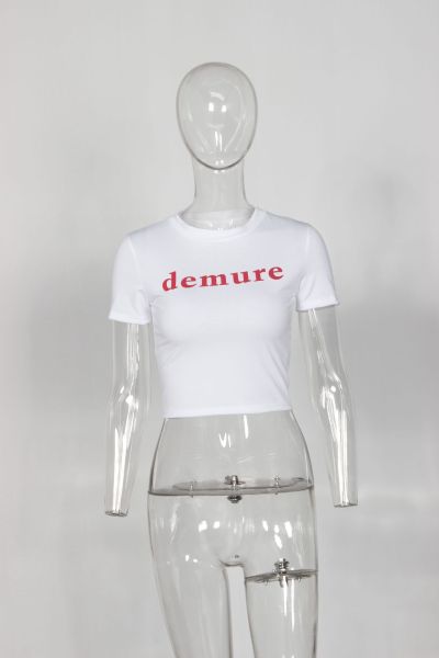 Round neck crop exposed short T-shirt top with short sleeves