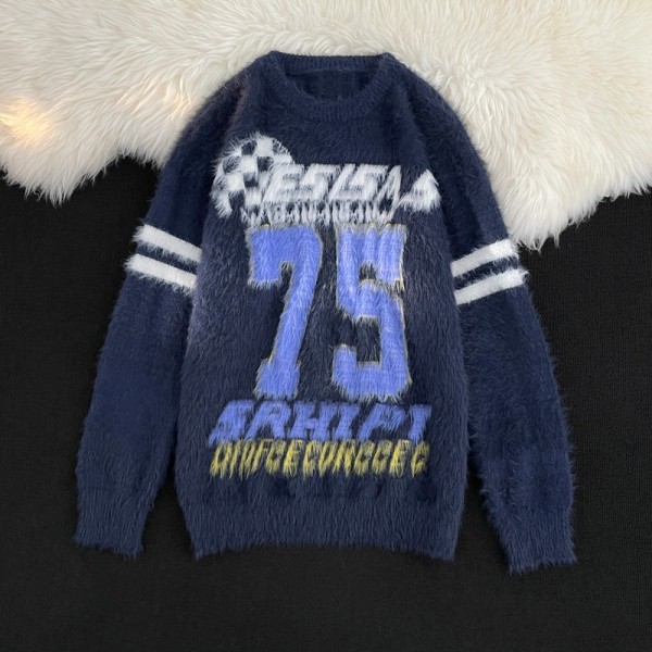 Hip hop street sweater imitation mink loose mohair knit sweater
