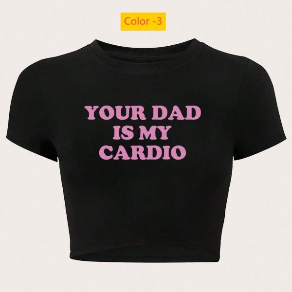 Letter printed short sleeved T-shirt with exposed navel top