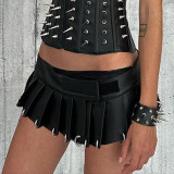 Metal decorative leather pleated skirt