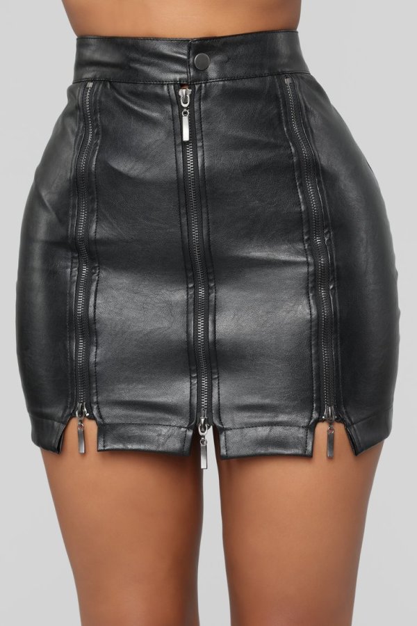 High waisted, hip hugging, zippered, spliced and tied skirt