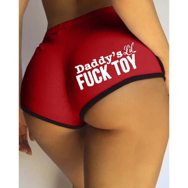 Large size tight letter printed high waisted yoga shorts