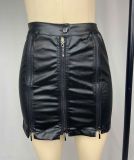 High waisted, hip hugging, zippered, spliced and tied skirt