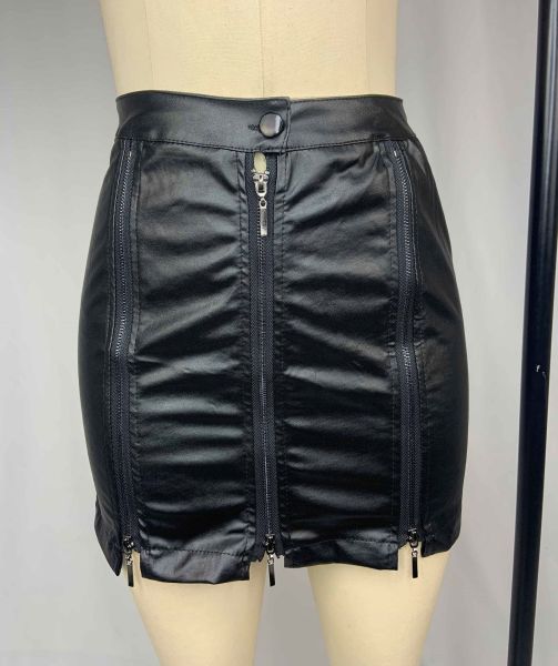 High waisted, hip hugging, zippered, spliced and tied skirt