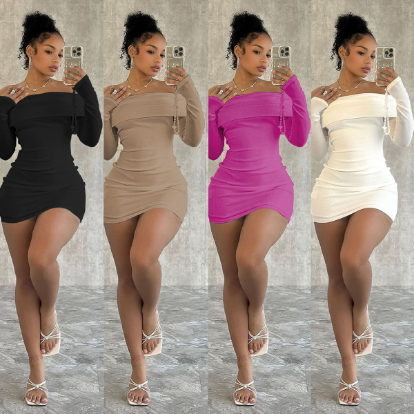One shoulder slim fit long sleeved dress
