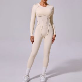 Sports jumpsuit, backless, tight fitting, long sleeved, long pants jumpsuit
