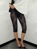 Lace hollow out versatile mid length pants