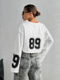 Short V-neck long sleeved digital graphic T-shirt