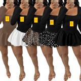 Long sleeved vest, flower bud hem, suspender dress