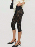 Lace hollow out versatile mid length pants