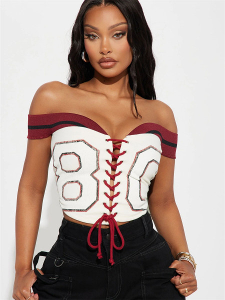Printed lace up vest top