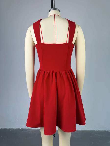 Square collar buckle high waist hip hugging short skirt