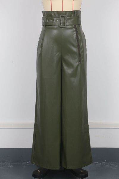 High waisted pants, PU leather pants, wide leg pants