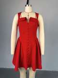 Square collar buckle high waist hip hugging short skirt