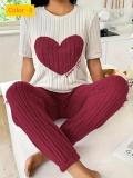 Love Sleepwear Set Round Neck Short Sleeve Pants Two Piece Set