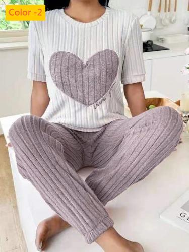 Love Sleepwear Set Round Neck Short Sleeve Pants Two Piece Set