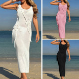 U-neck breathable suspender with split back beach skirt
