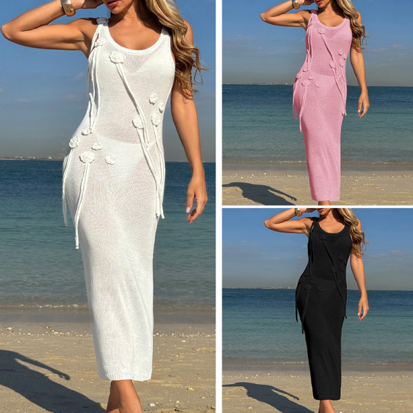 U-neck breathable suspender with split back beach skirt