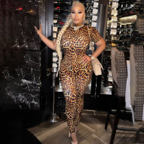 Leopard print short sleeved backless jumpsuit Leopard print short sleeved backless jumpsuit