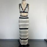 Striped beach bikini long dress set