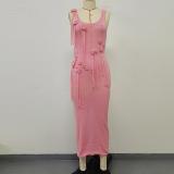 U-neck breathable suspender with split back beach skirt