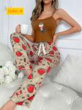 Printed camisole with twisted edges, long pants, two-piece set, pajamas