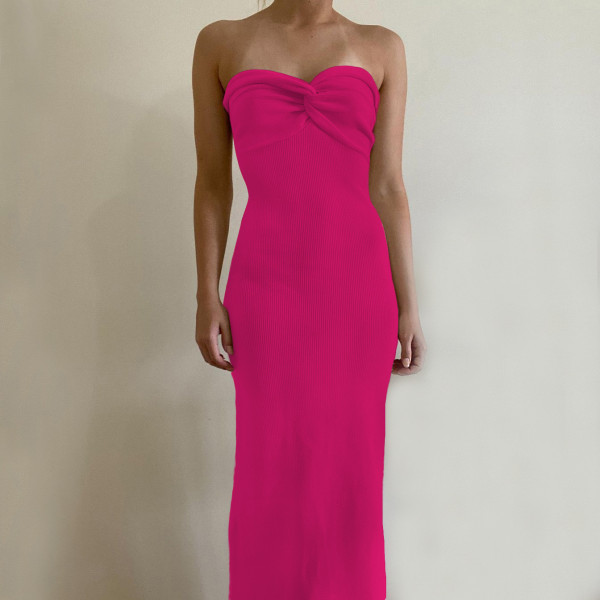 Knitted twisted woolen dress