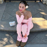 One shoulder long sleeved top, flared pants two-piece set