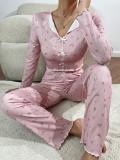 Flip collar rolled edge long sleeved long pants home suit two-piece set