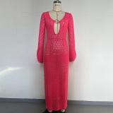 Side slit hollow metal buckle V-neck flared sleeve sunscreen cover, long skirt