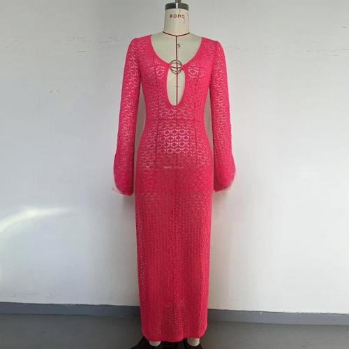 Side slit hollow metal buckle V-neck flared sleeve sunscreen cover, long skirt