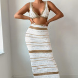 Striped beach bikini long dress set