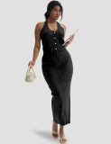 Button women's knitted dress