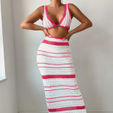 Striped beach bikini long dress set