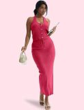 Button women's knitted dress
