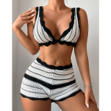 Striped beach bikini shorts set
