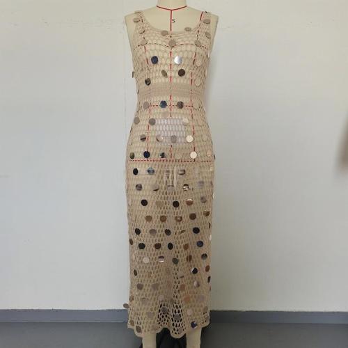 Hollow out sequin long dress, beach sunscreen cover shirt