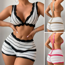 Striped beach bikini shorts set
