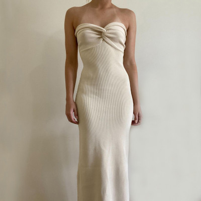 Knitted twisted woolen dress