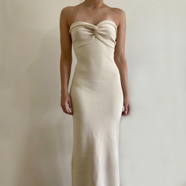 Knitted twisted woolen dress